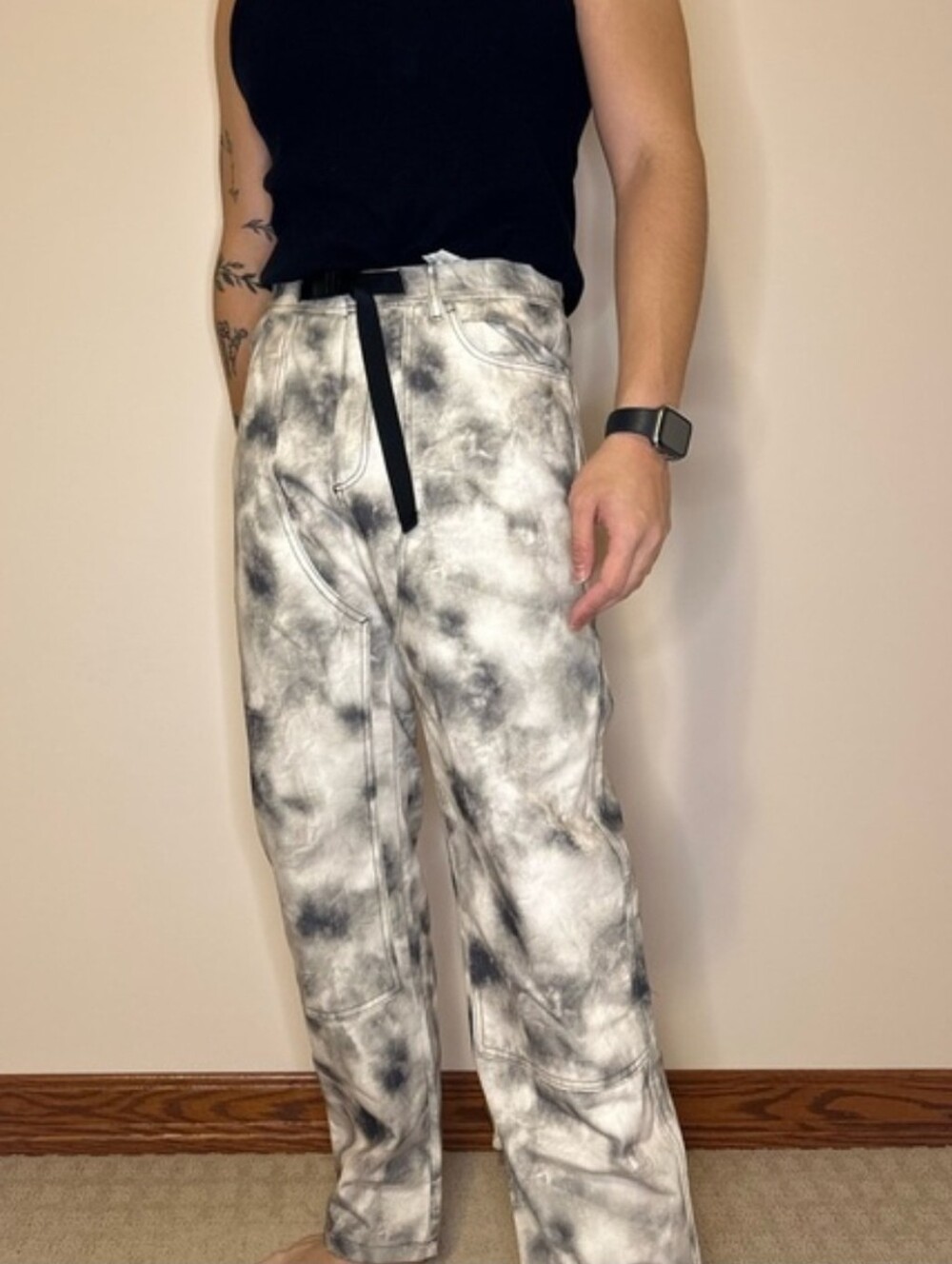 Zara Black and White Tie-Dye Cargo Pants